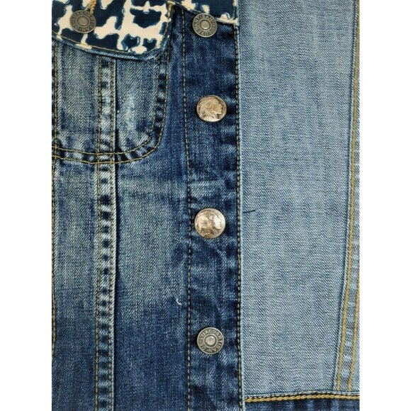 Anthroplogie Artisan De Luxe  Blue Denim Jean Jacket w Batik Womens X Small EUC - Picture 6 of 12